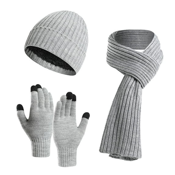 beishanbush Scarf ,Hat,& Gloves Women&Men Autumn and Winter Warm Wool Hat Scarf Gloves Slouchy Three Pieces Winter Snow Knit Cap Screen Mittens Scarves Sets Dark Gray
