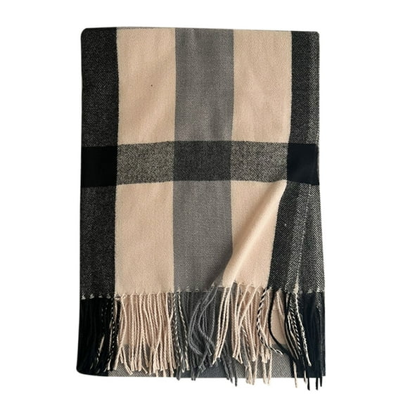 beishanbush Scarf Women Fall Winter Scarf Classic Tassel Plaid Scarf Warm Soft Large Blanket Wrap Shawl Scarves Black