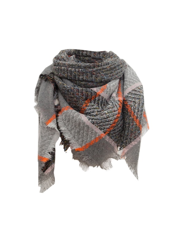Scarf Women Fall Winter Scarf Classic Tassel Plaid Scarf Warm Soft Large Blanket Wrap Shawl Scarves Grey