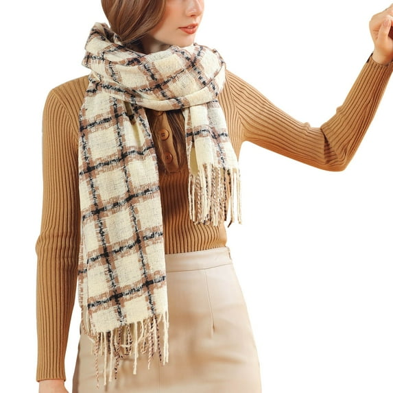 beishanbush Scarf Women's Autumn and Winter Colorful Plaid Shawl Thickening Warm Fringe Scarf Scarf B