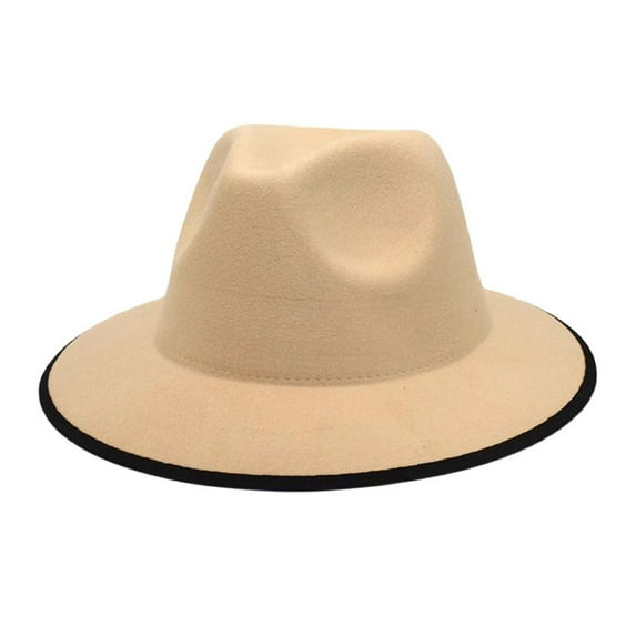 beishanbush Bucket Hats Woolen Top Hat Two Color Edging Hat Womens Flat Brimmed Jazz Hat Mens European and American Popular Two Color Hats Beige