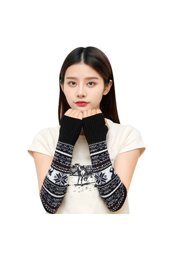 Gloves Mittens Warm Fawn Snowflake Knitted Wool Gloves Half Finger Gloves Christmas Warm Gloves Black