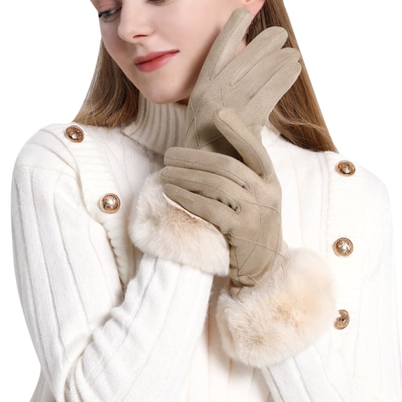 beishanbush Gloves Mittens Women Gloves Creative Fashion Gloves Gloves Thick Warm Winter Adult Beige