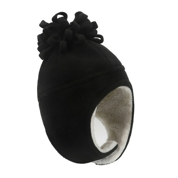 beishanbush Hats Two Piece Winter Solid Color Warm Children's Hat and Gloves Black