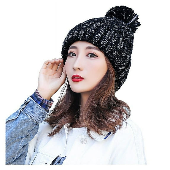beishanbush Hats Women Winter Hats Thick Cable Women Hat Warm Lined Knitted Soft Cap Black