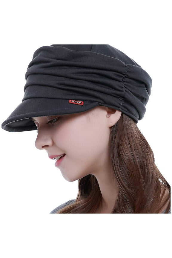Visors Women Fashion Soft-brimmed Pleated Tongue Dome Sunhat Black