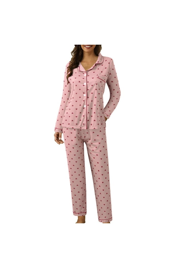 Clothing 2025 Women Pajama Sets Under $10 Women Casual Lapel Button Plaid Print Two Piece Long Sleeve Pajamas Pajamas Suit