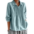 thumbnail image 1 of beishanbush Hot Sales Saving $15 Womens Button Down Shirts Women's Blouse,V Neck Pleated Lapel Long Sleeve Loose Fit Under $20, 1 of 4