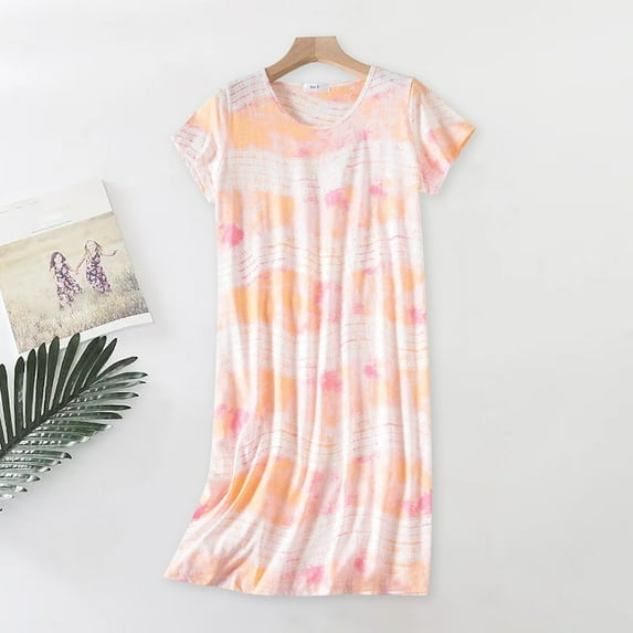 beishanbush Nightgowns for Women Cotton Sleep Shirts Womens Nightgown Short Sleeves Print Night Shirts Soft Sleepwear Clearance Nightgown