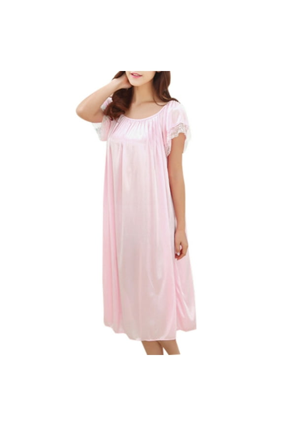 Underwear Under $10 Women Summer Home Lace Ice Silk Short Sleeve Loose Plus Oversize Nightgown Dress