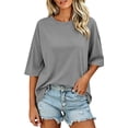 thumbnail image 1 of beishanbush Summer Sales Saving $10 Casual Workout T Shirts Tops Women's Oversized T-Shirt,Half Sleeve Boxy Neck Loose Overcut Shoulders Casual Under $10, 1 of 8