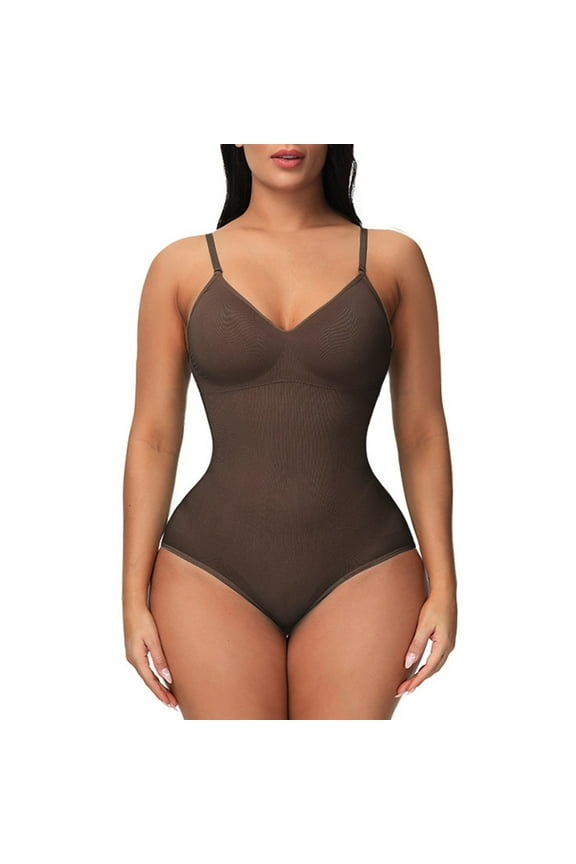 Women Clearance Shapers Under $5 Shapewear Bodysuit Thong for Women Tummy Control Thong Body Shaper Slimming Bodysuit with Built In Bra Deep V