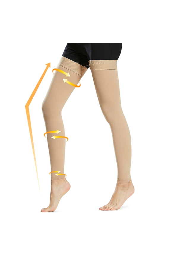 15-20 mmHg Thigh High Compression Sleeves – Footless Medical Stockings with Non-Slip Silicone Band for Women & Men, Graduated Support for Varicose Veins, Edema & DVT Relief