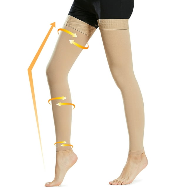 beister 15-20 mmHg Thigh High Compression Sleeves – Footless Medical Stockings with Non-Slip Silicone Band for Women & Men, Graduated Support for Varicose Veins, Edema & DVT Relief