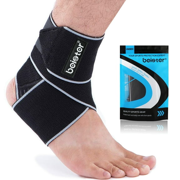 beister Adjustable Compression Ankle Brace (1-Piece) - Medical Grade Support for Sprains, Plantar Fasciitis & Achilles Tendonitis - Breathable Elastic Sleeve for Sports/Recovery - Men & Women