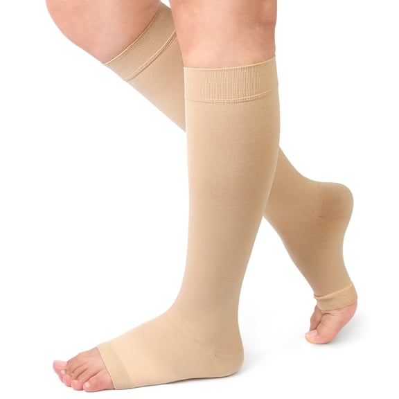 beister Open Toe Compression Socks 20-30mmHg - Medical Anti-Embolism for Post-Surgery & Diabetic Care, Knee-High for Women & Men, Black (2 Count)