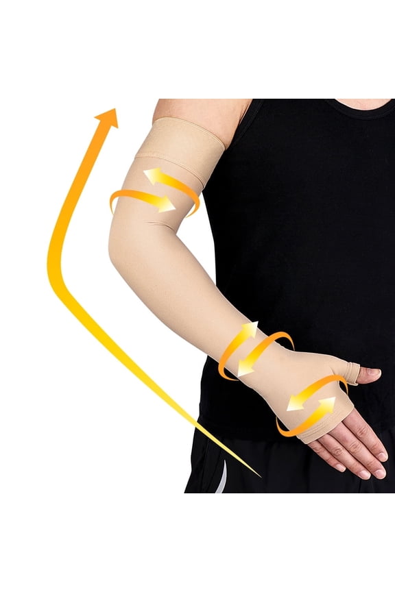 Lymphedema Arm Sleeve 20-30mmHg with Gauntlet - Medical Compression for Post-Mastectomy & Arm Swelling Relief, for Women & Men (Single)