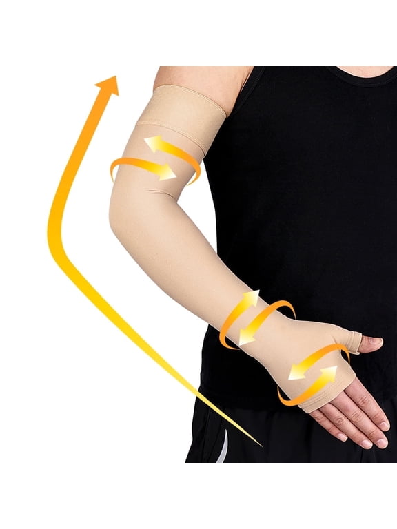 Lymphedema Arm Sleeve 20-30mmHg with Gauntlet - Compression for Post-Mastectomy & Arm Swelling Relief, for Women & Men (Single)