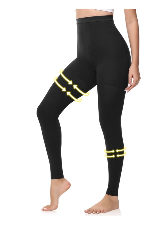 Medical Compression Pantyhose, 15-20mmHg Opaque Footless Waist High Compression Stockings & Leggings, Black,1 pair