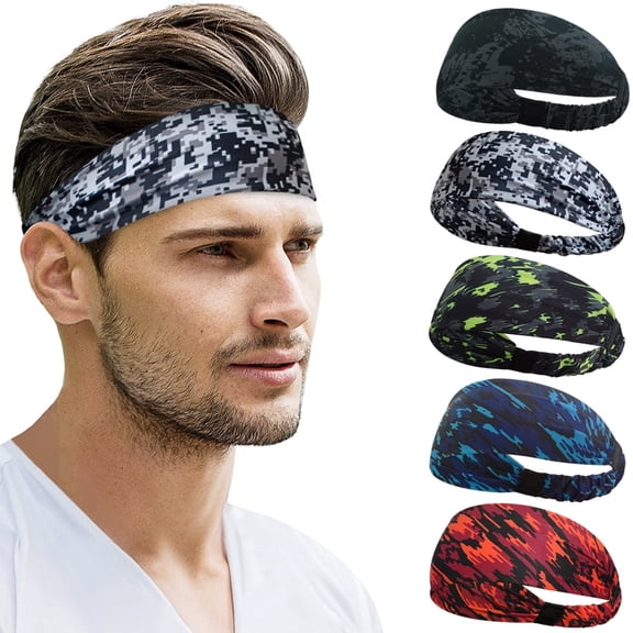beister Sports Headbands for Men & Women (5 Pack), Moisture Wicking Sweatbands, Elastic Non Slip Sweat Bands, Athletic Workout Fashion Wide Hair Bands for Running, Cycling, Basketball, Yoga