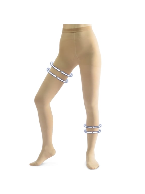 Women's Anti-Embolism Compression Pantyhose, 1-Pack Opaque Compression Tights,Waist High,20-30mmHg,Beige