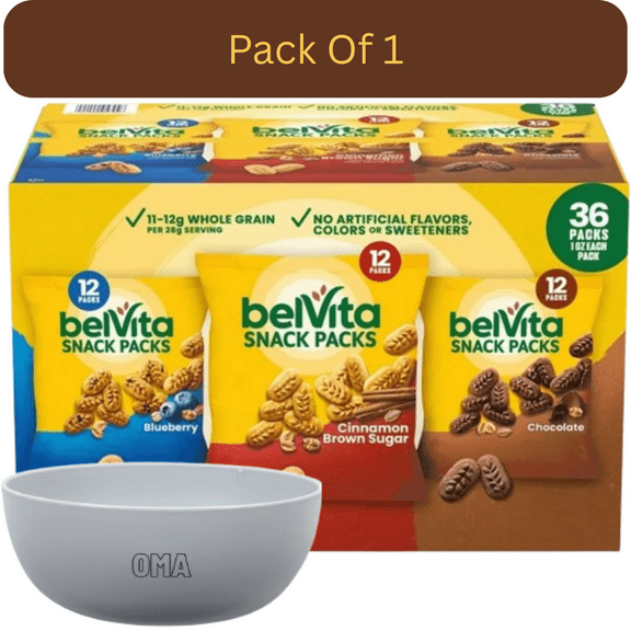 belVita Bites Breakfast Biscuits, Variety Pack, 1 oz., 36 Count With White Bowl By OMA