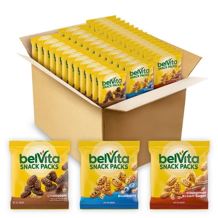 belVita Bite Size Snacks Variety Pack, 3 Flavors Crunchy Bites, 40 Snack Packs