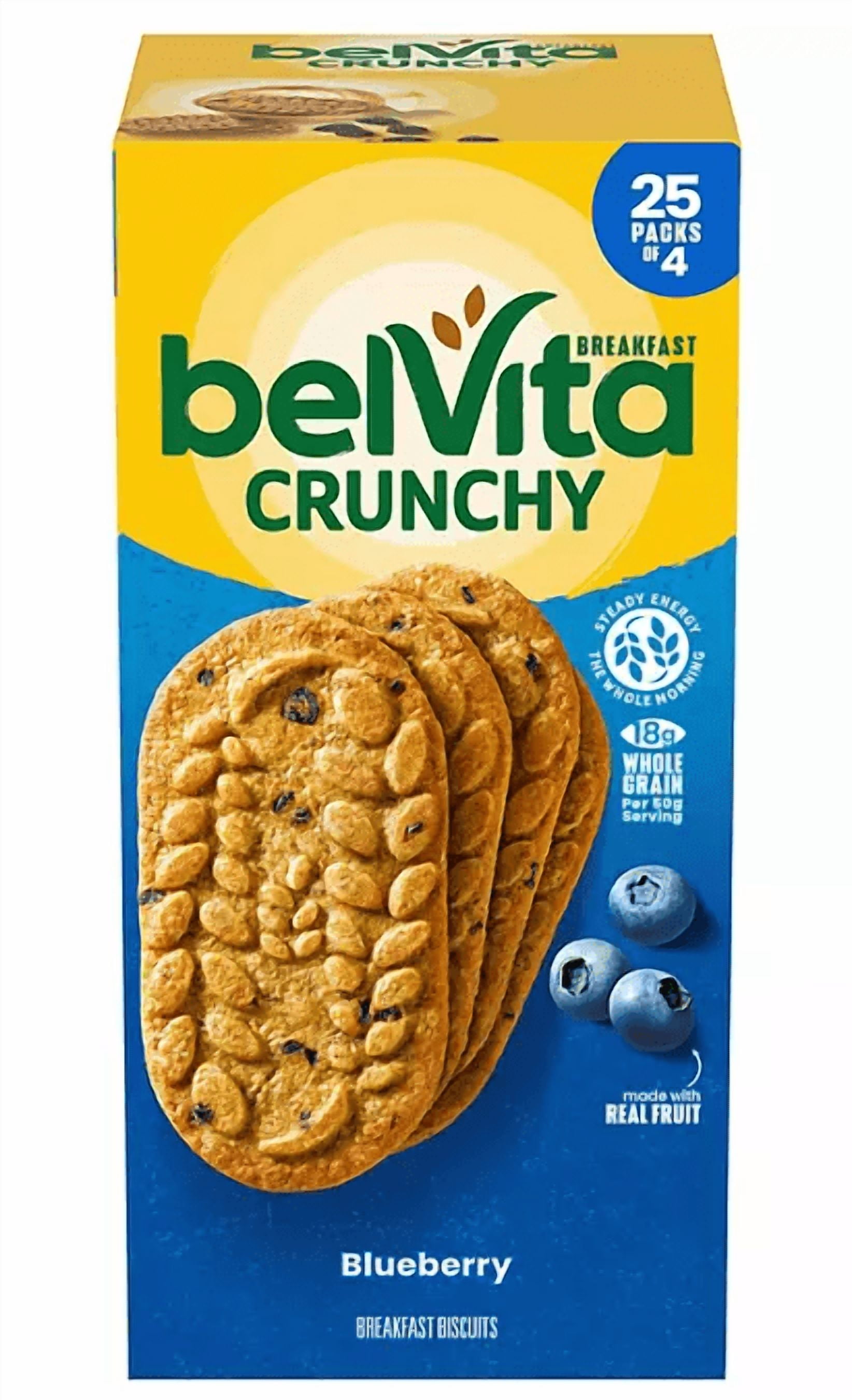 belVita Blueberry Breakfast Biscuits, 4 biscuits per pack, 25 pk.