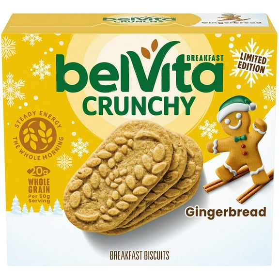 belVita Breakfast Bars Biscuits, Gingerbread, Limited Edition, 5 Packs (4 Biscuits Per Pack)
