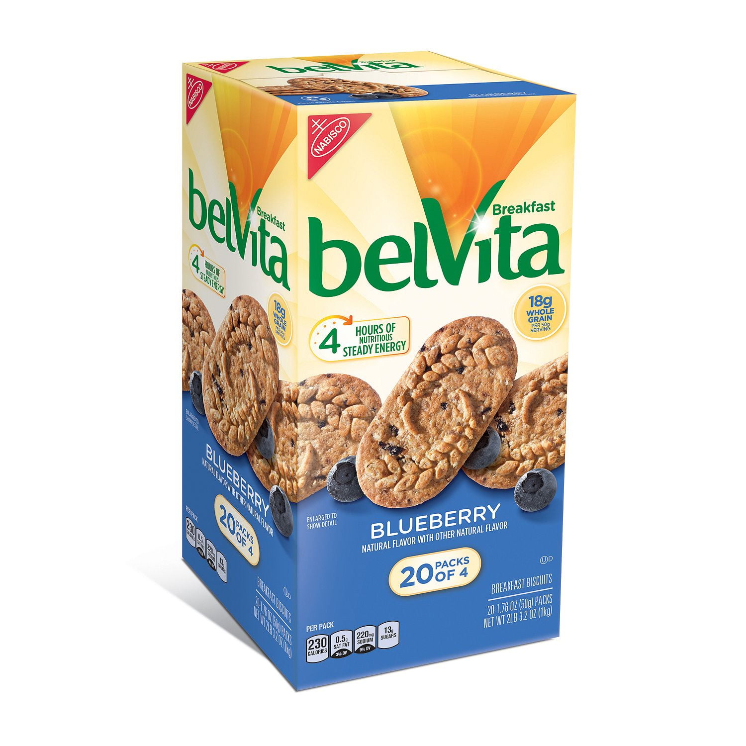 belVita Breakfast Biscuits Blueberry 4 Packs, 1.76 oz, 20 Count