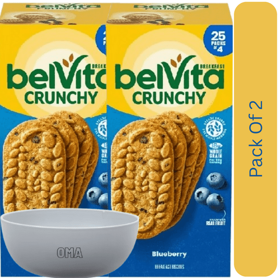 belVita Breakfast Biscuits Blueberry Flavor, 25 Packs With White Bowl By OMA