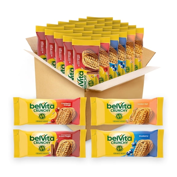 belVita Breakfast Bars Biscuits Variety Pack, 4 Flavors, 6 Boxes (30 Total Packs)