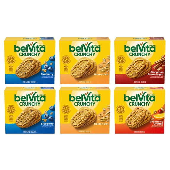 belVita Breakfast Bars Biscuits Variety Pack, 4 Flavors, 6 Boxes (30 Total Packs)