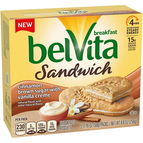 belVita Breakfast Sandwich Cinnamon Brown Sugar with Vanilla Creme Breakfast Biscuits, 1 Box - 5 Packs (2 Sandwiches Per Pack) ES7