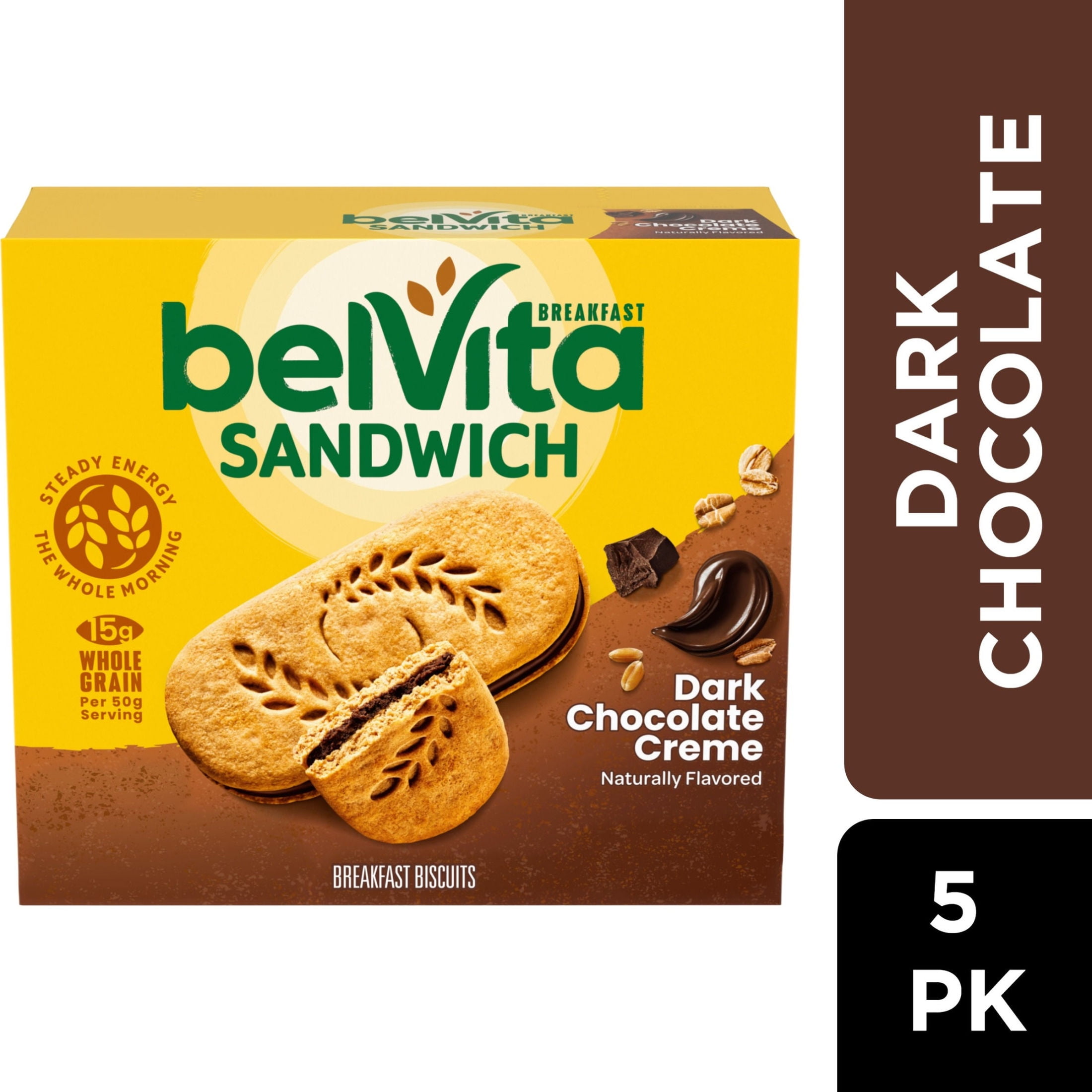 belVita Breakfast Sandwich Dark Chocolate Creme Breakfast Biscuits, 5 Packs (2 Sandwiches Per Pack)