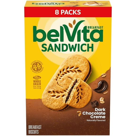 belVita Breakfast Sandwich Dark Chocolate Creme Breakfast Biscuits, 8 Packs (2 Sandwiches Per Pack)
