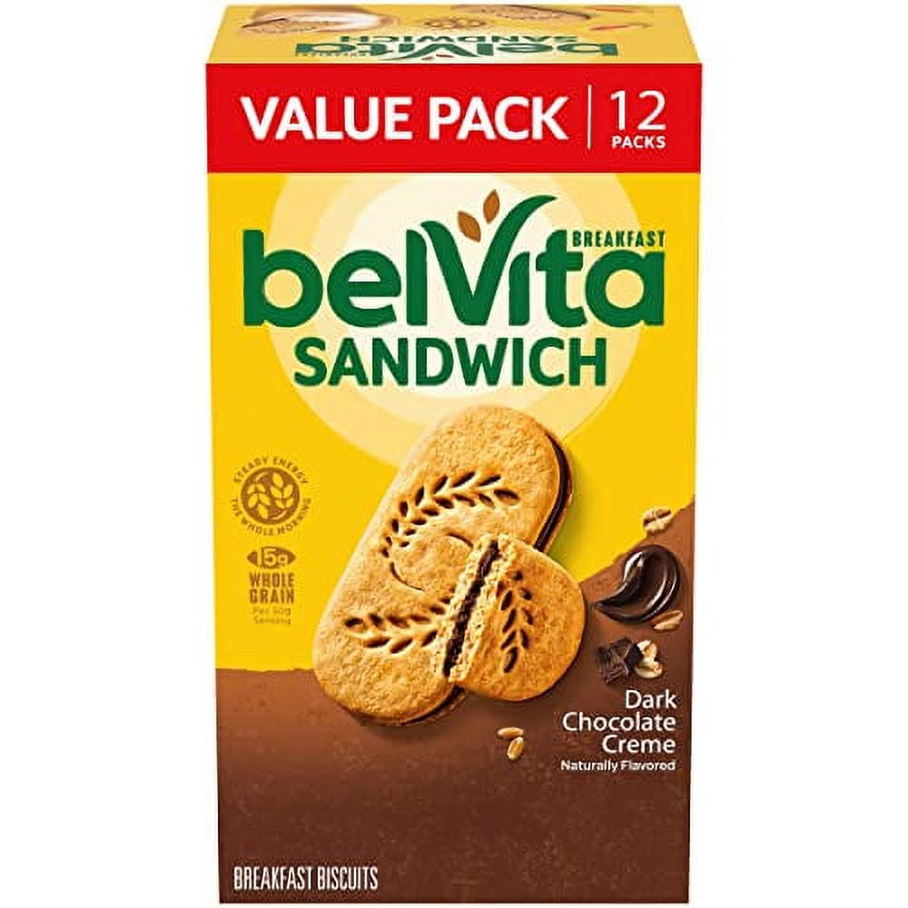 belVita Breakfast Sandwich Dark Chocolate Creme Breakfast Biscuits, Value Pack, 12 Packs (2