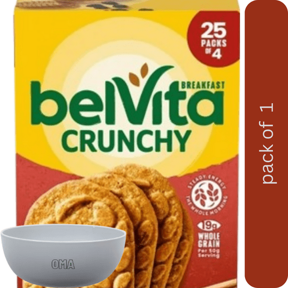 belVita Cinnamon Brown Sugar Breakfast Biscuits, 25 pk., 4 Biscuits per Pack with bowl by OMA