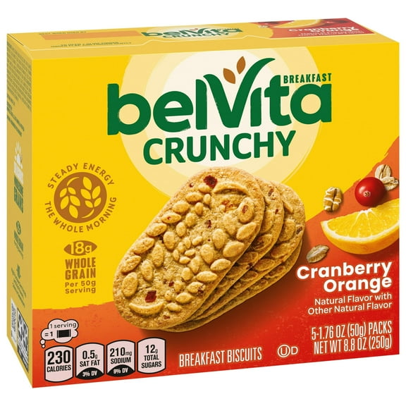 belVita Cranberry Orange Breakfast Biscuits, 5 Packs (4 Biscuits (Pack of 4)