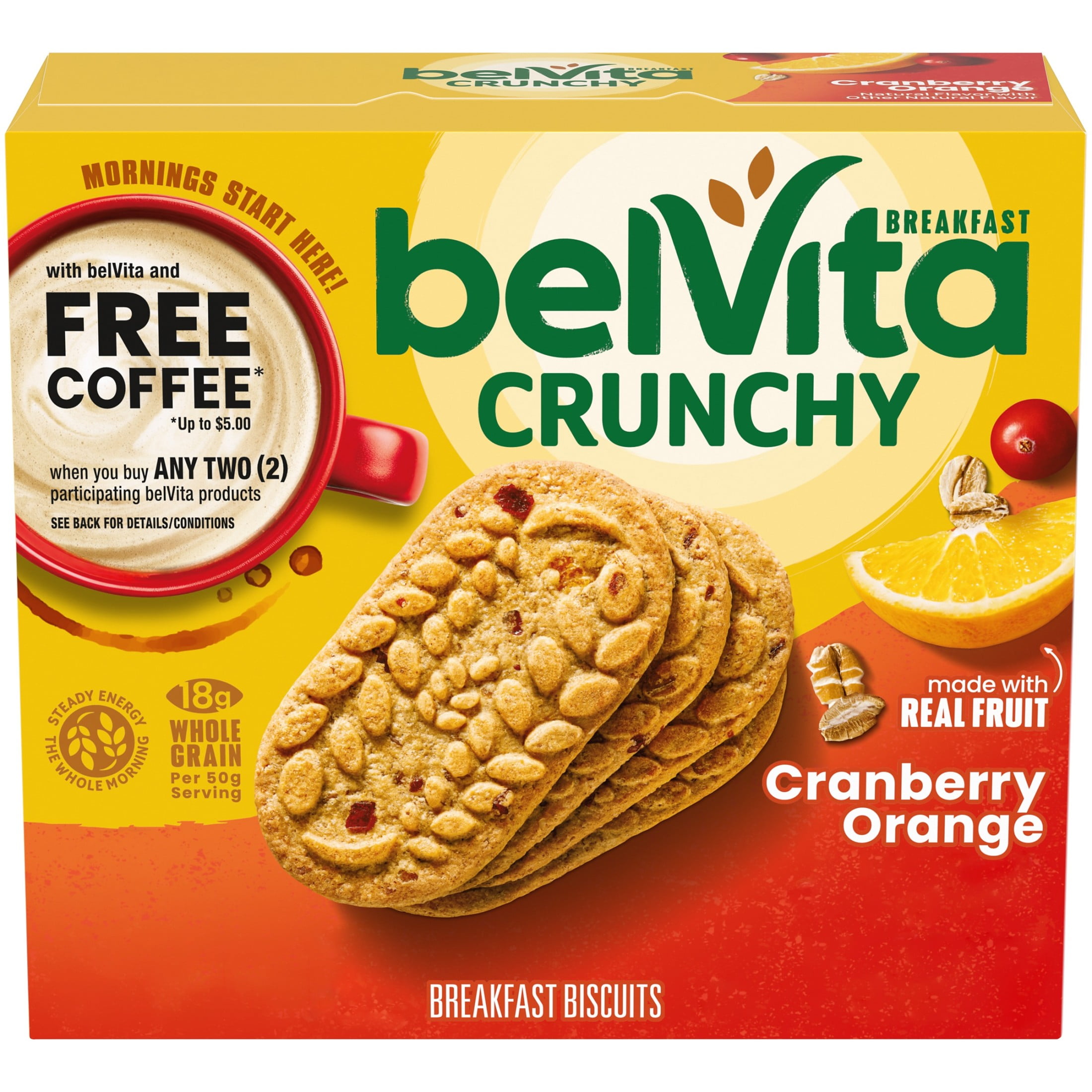 belVita Breakfast Bars Biscuits, Cranberry Orange, 5 Packs (4 Biscuits Per Pack)