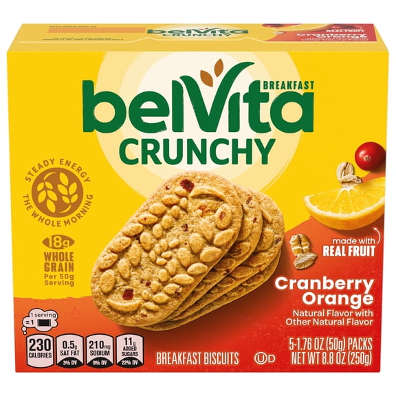 belVita Breakfast Bars Biscuits, Cranberry Orange, 5 Packs (4 Biscuits Per Pack)