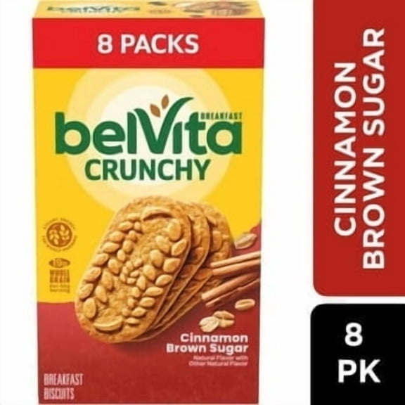 belVita Crunchy Breakfast Biscuits Cinnamon Brown Sugar 8 Pack Box, Whole Grain Energy Snack