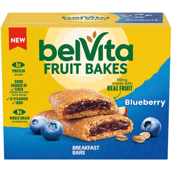 belVita Fruit Bakes, Blueberry, Soft Baked Breakfast Bars, 5 Packs (2 Fruit Bars Per Pack)