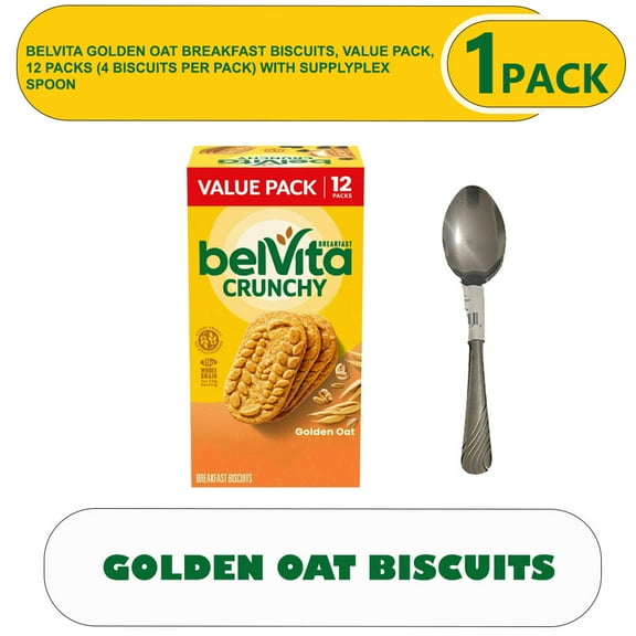 belVita Golden Oat Breakfast Biscuits, Value Pack, 12 Packs (4 Biscuits Per Pack) with supplyplex spoon