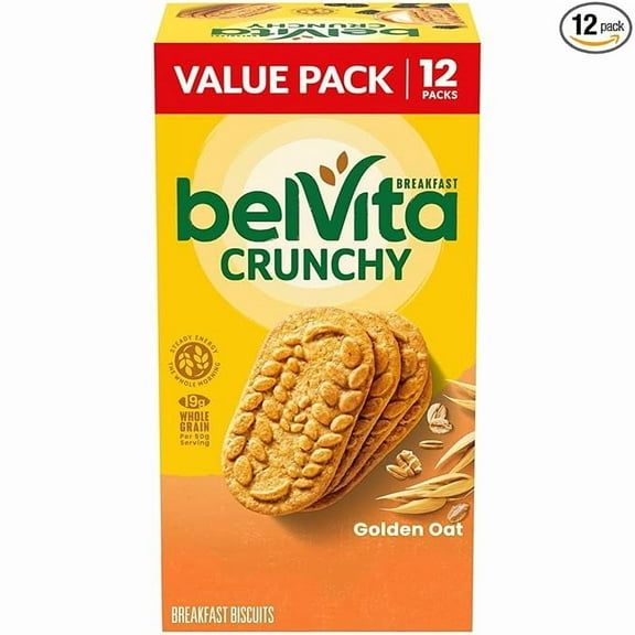 belVita Golden Oat Breakfast Biscuits, Value Pack, 12 Packs (4 Biscuits Per Pack)