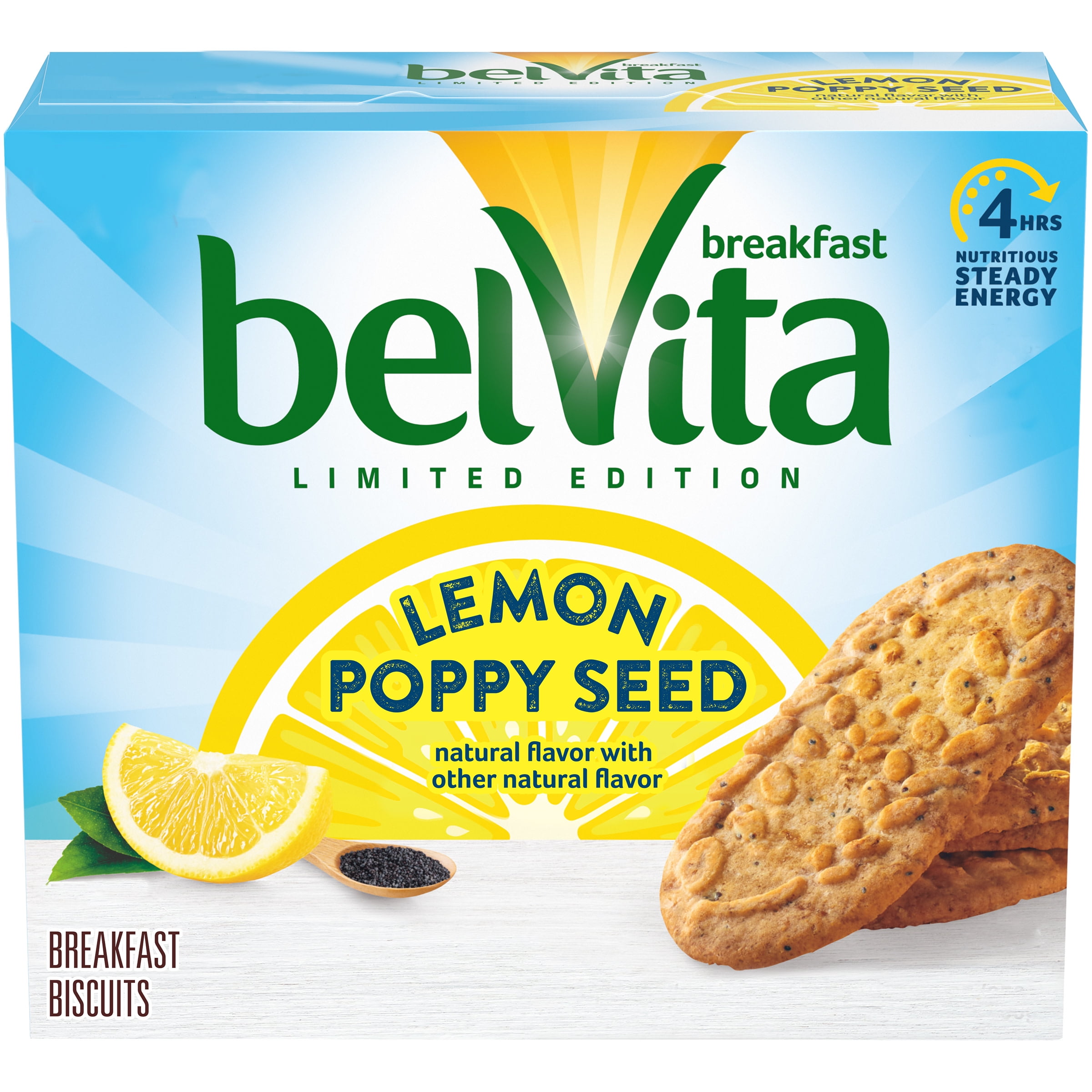 belVita Lemon Poppy Seed Breakfast Biscuits, Limited Edition, 5 Packs (4 Biscuits Per Pack)