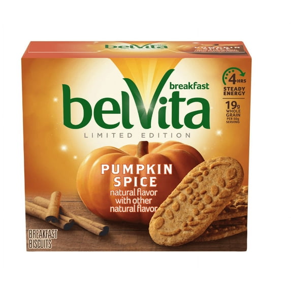 belVita Pumpkin Spice Breakfast Biscuits, 5 Pack inside (4 Biscuits Per Pack) 1 BOX
