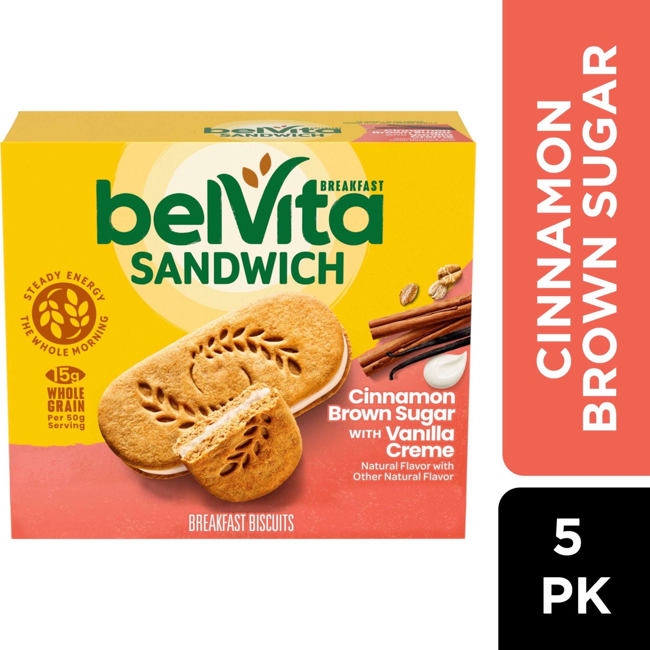 belVita Sandwich Cinnamon Brown Sugar with Vanilla Creme Breakfast Biscuits, 5 Packs