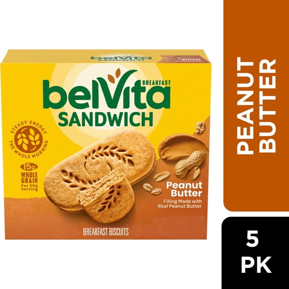 belVita Sandwich Peanut Butter Breakfast Biscuits, 5 Packs (2 Sandwiches Per Pack)