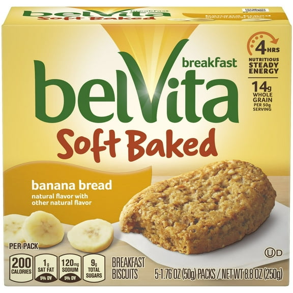 belVita Soft Baked Banana Bread Breakfast Biscuits, 5 Packs (1 Biscuit Per (Pack of 8)